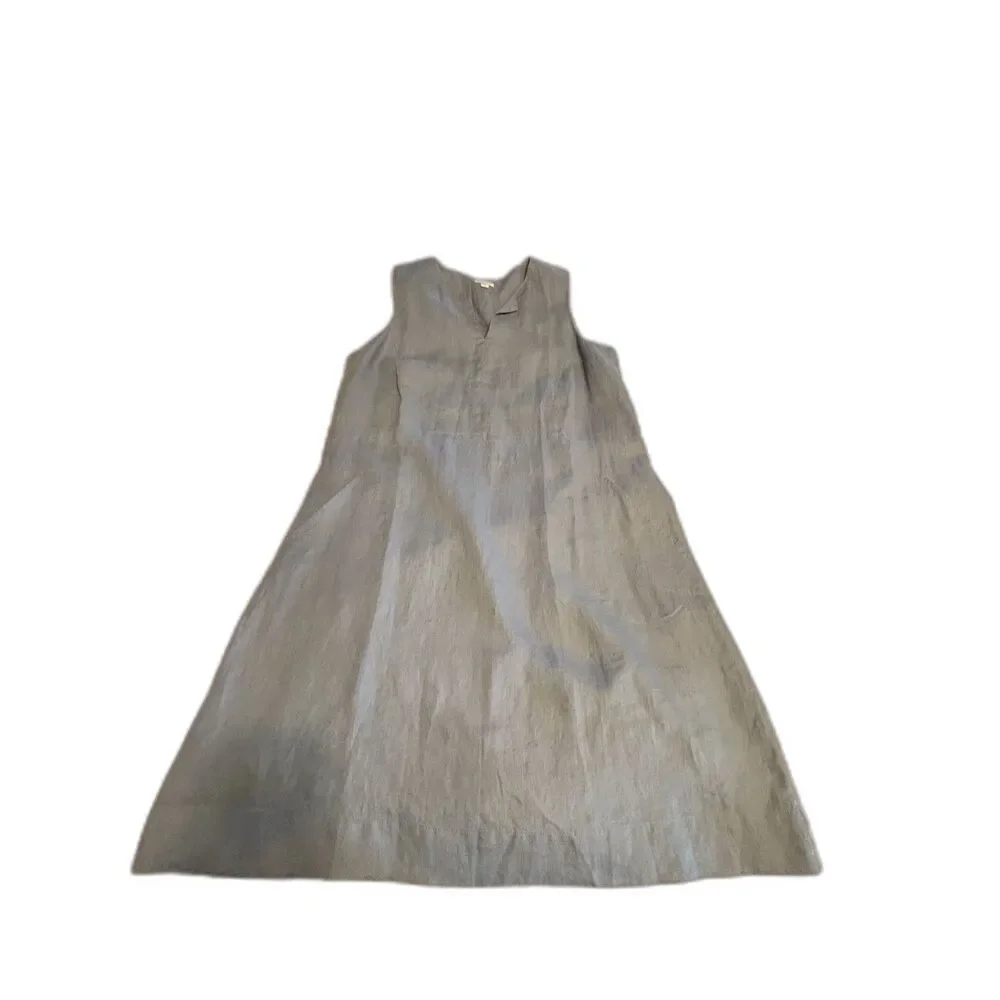 J.Jill Love Linen Blue Sleeveless Dress Size L 100% Linen Shift Midi Casual - Picture 8 of 8